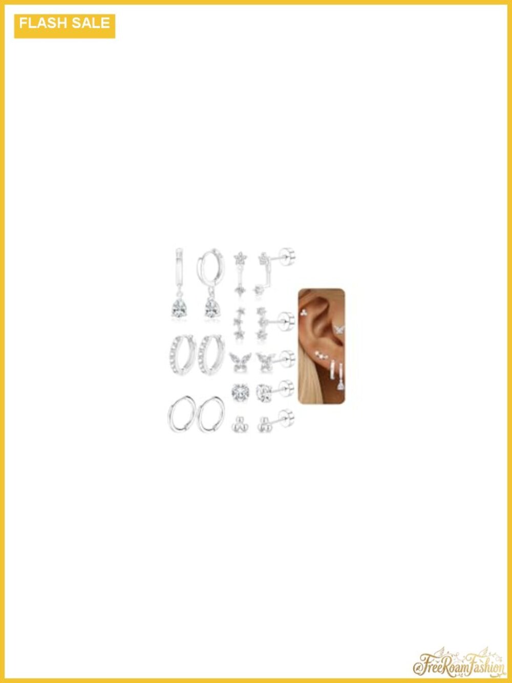 Sterling Silver Flat Back Earring Set 8 Pairs Cartilage Studs Screw Back Hoop